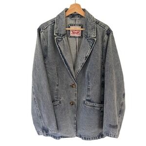 Levi Strauss Co Womens Blue Denim Blazer Jacket Acid Wash  Size XX Large XXL